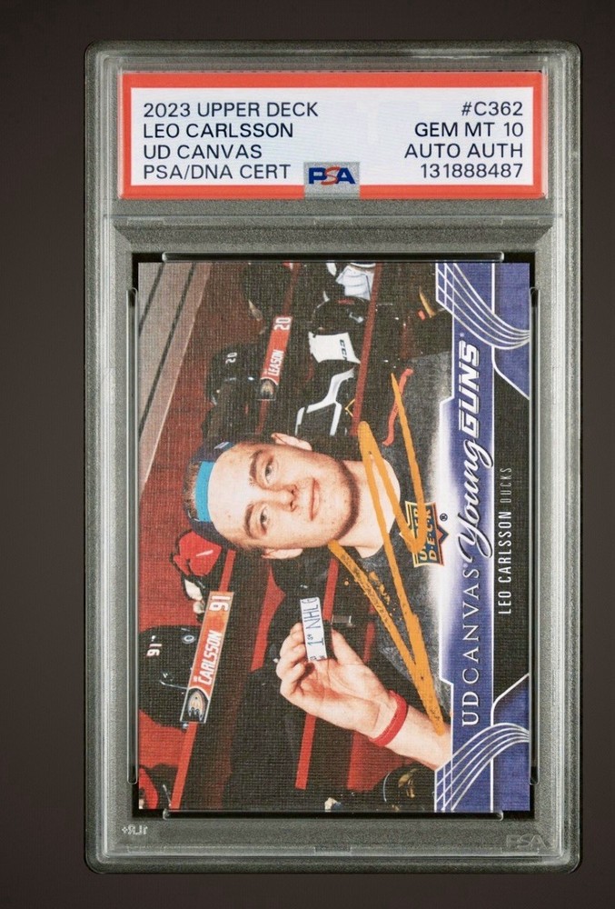 2023-24 Upper Deck Canvas Young Guns Leo Carlsson #C362 SIGNED GEM MINT PSA 10