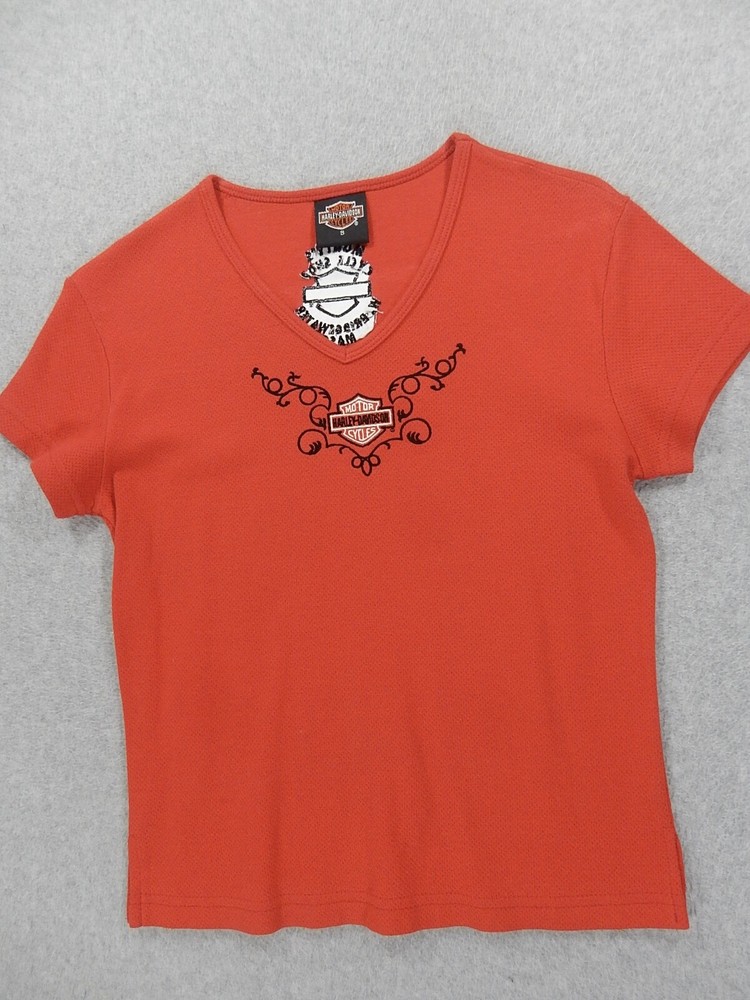 Harley Davidson MONTY'S CYCLE SHOP Shirt (Women's Small) Red