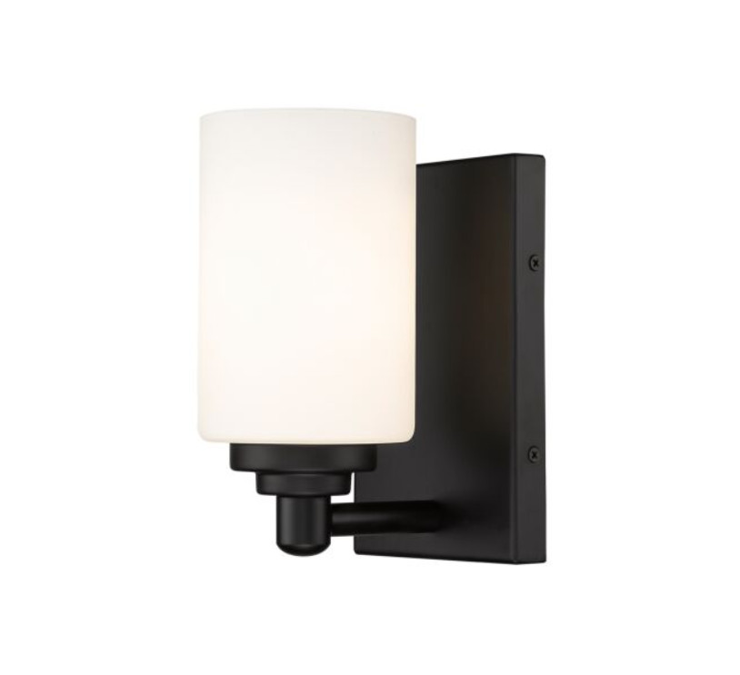 NEW 1-Light Matte Black Wall Sconce with White Glass Shade 485-1S-MB! QUALITY!