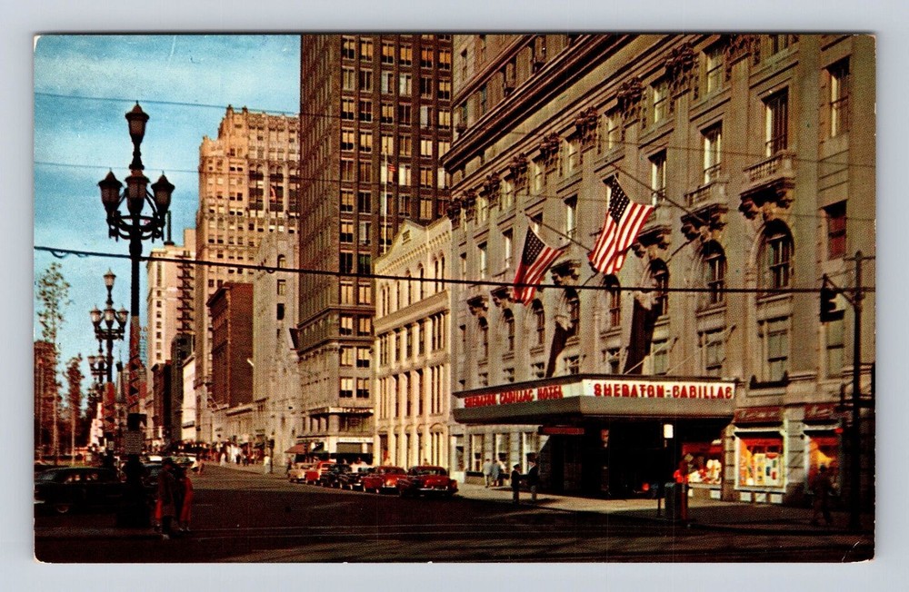 Detroit MI-Michigan, The Sheraton Cadillac Hotel, Antique, Vintage Postcard