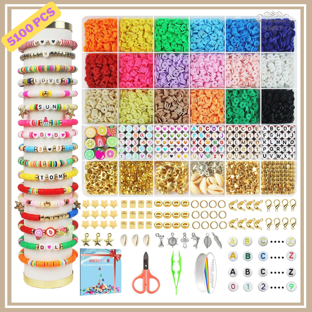5100 Clay Beads Bracelet Kit for DIY Jewelry Making with Heishi Beads and Charms for Kids