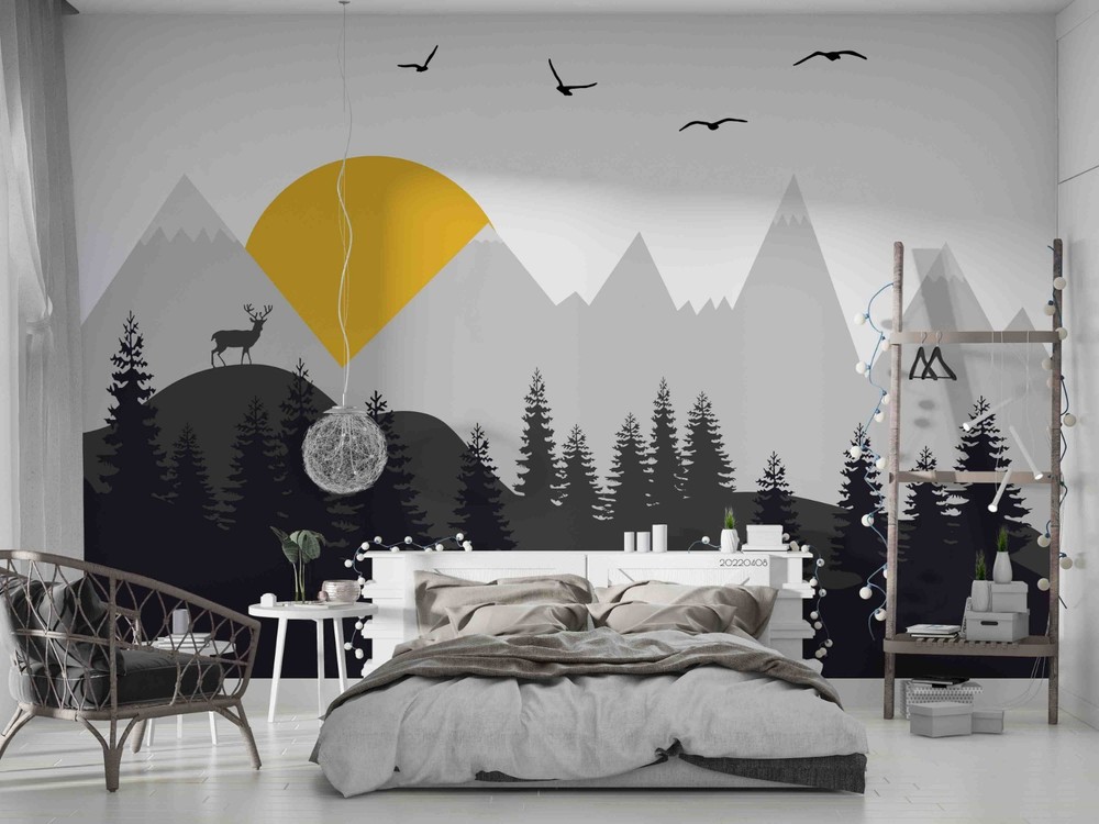 3D Mountain Forest Sunset Landscape Wall Murals Wallpaper Murals Wall Sticker
