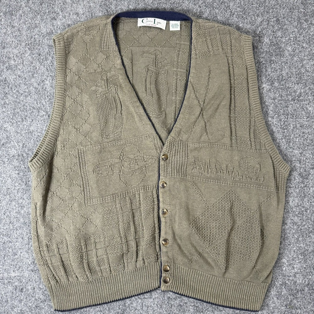⛳️  Vintage Cypress Links Golf Sweater Vest Grandpa XL 100% Cotton USA Classic