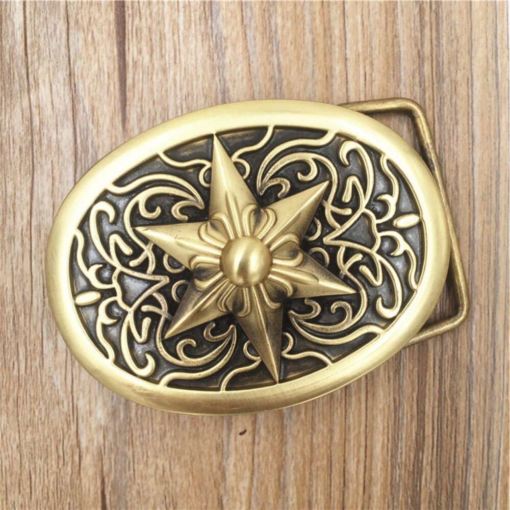 Western Belt Buckle for Men Women Cowboy Retro Rodeo Style Hexagram Solid Brass