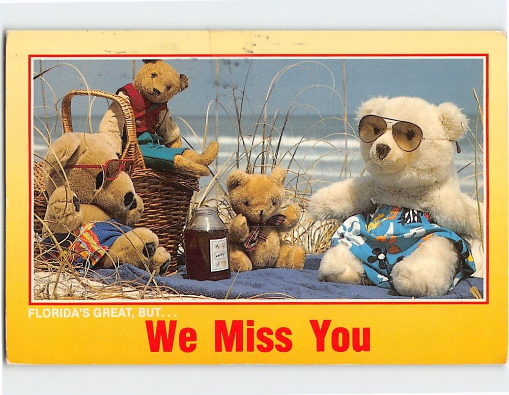 Postcard Florida is Great But We Miss You Teddy Bears on the Beach Art Print