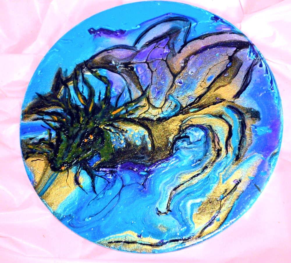 Abstract Acrylic Pour Painting of Sea Dragon Nessie on 6