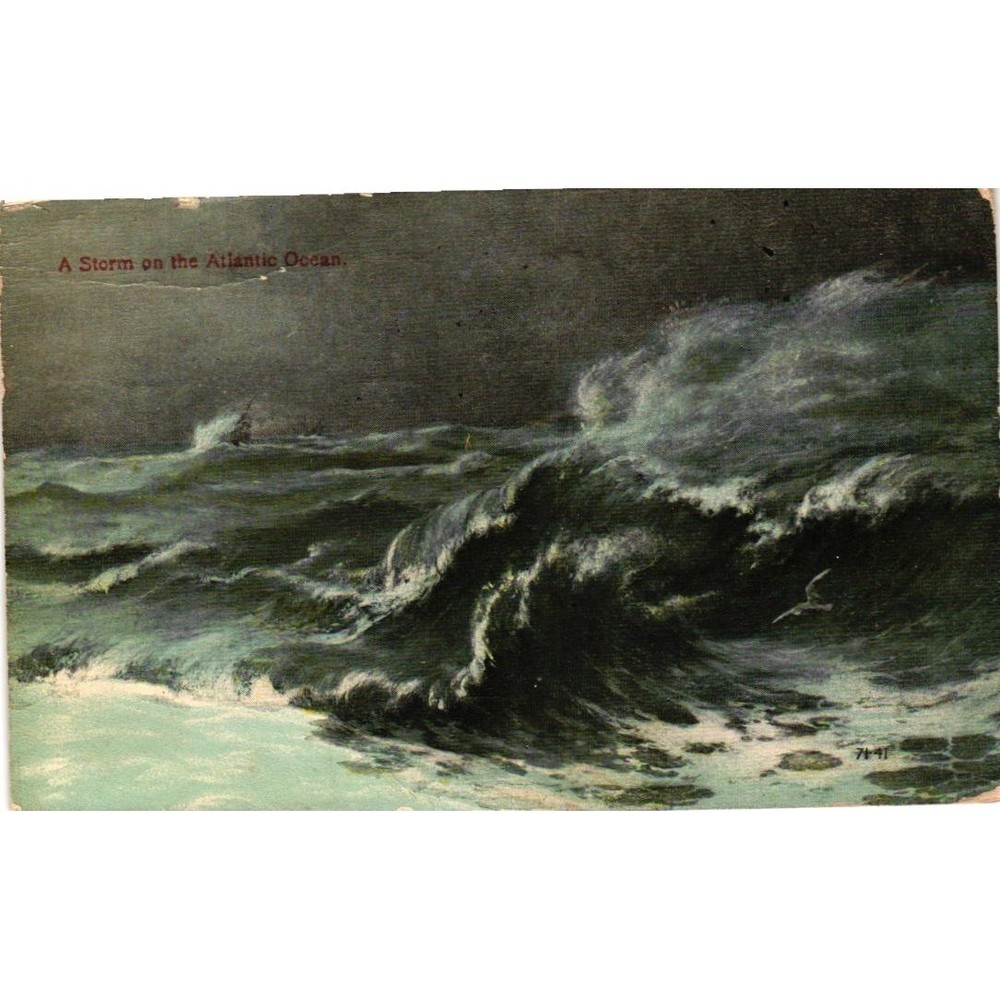 Vintage 1917 A Storm on the Atlantic Ocean Postcard Atlantic City NJ Postmark