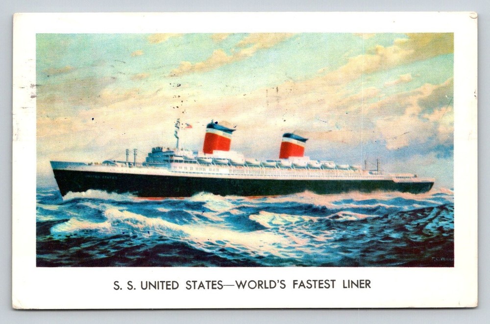 S.S. UNITED STATES World's Fastest Liner RICHROME Postcard Posted 1950s