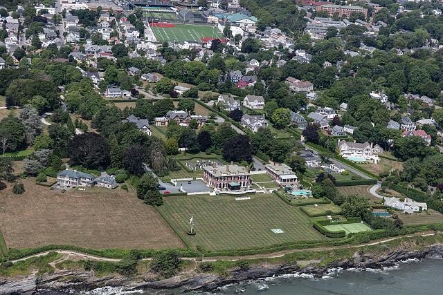 Aerial view Newport Aquidneck Island US state Rhode Island focus cluster fine