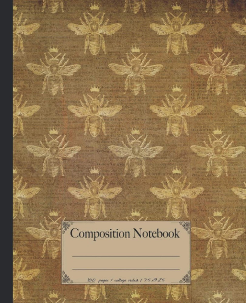 Composition Notebook: College ruled bee notebook. Vintage bumblebee honeycomb li
