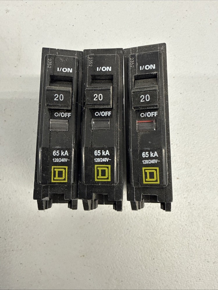 Lot 3 Square D QHB120 20Amp 120Volt 65kA Circuit Breaker