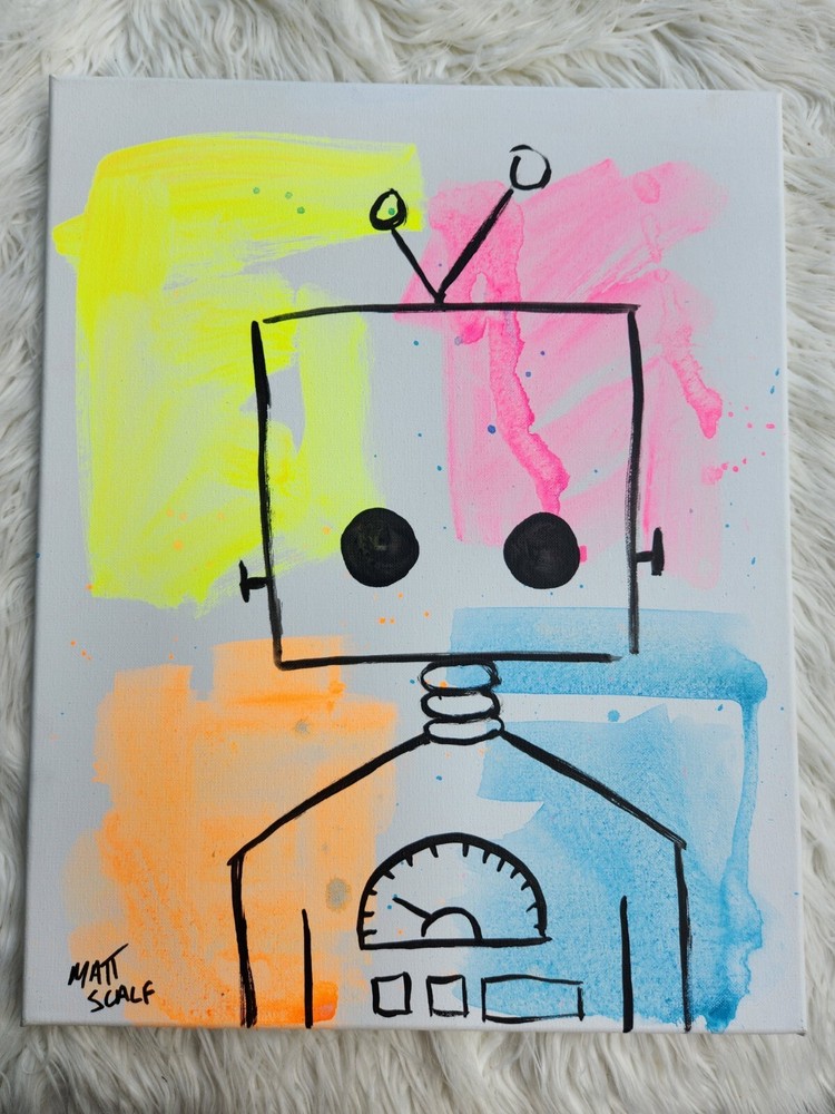 Matt Scalf 16x20 CANVAS Abstract Robot Modern Gallery Art Contemporary Graffiti-image