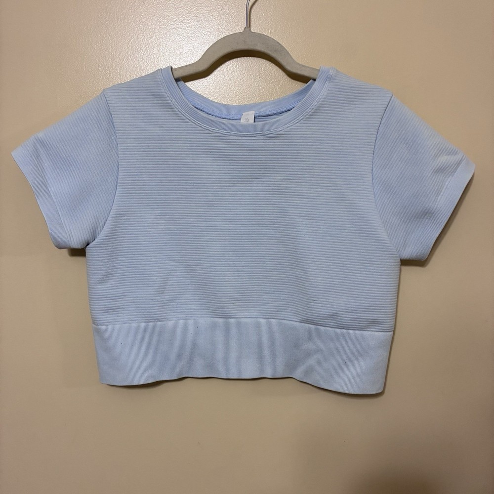 Offline By Aerie Sidewalk Seamless Cropped Athletic T-Shirt Women XXL Light Blue