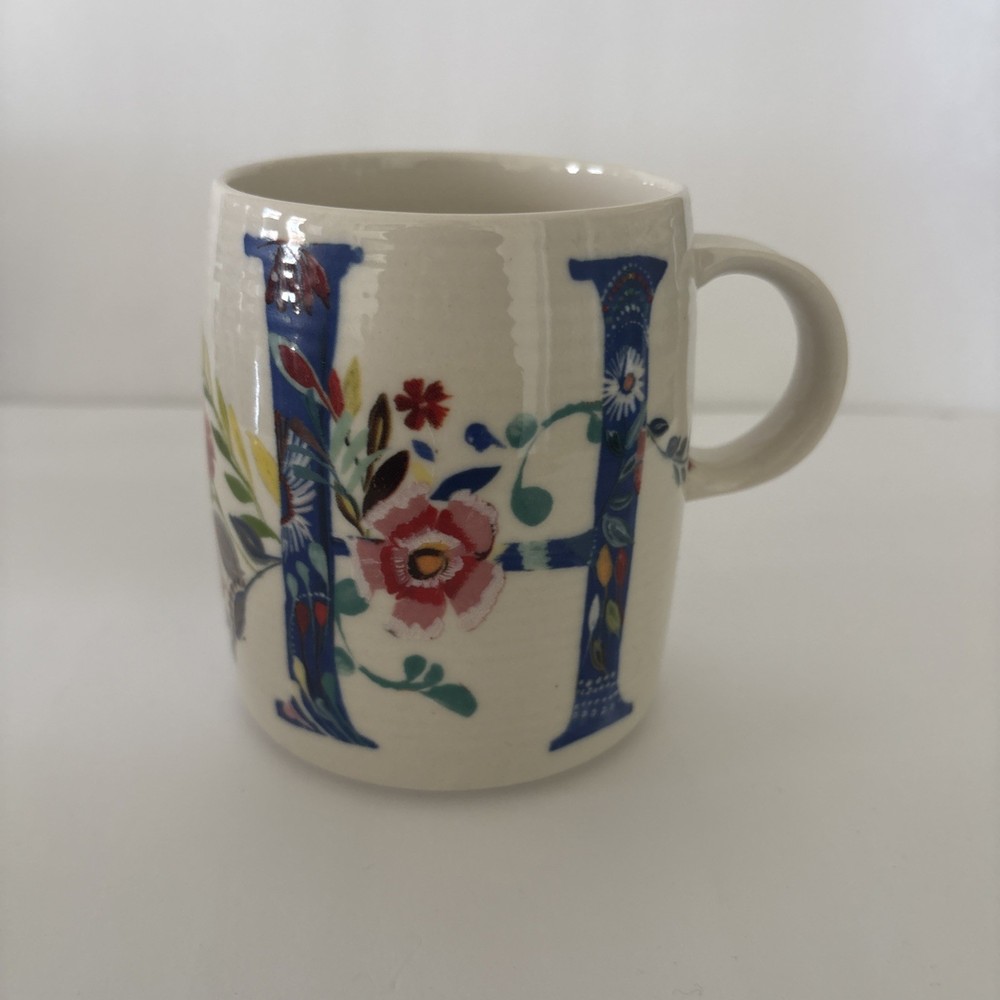 Anthropologie Mug Cup Initial Monogram 'H' Starla M. Halfmann Petal Palette
