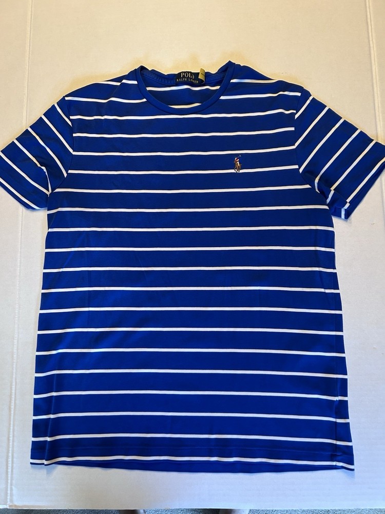 Men’s Polo Ralph Lauren Short Sleeve T-shirt blue white stripes Size Medium