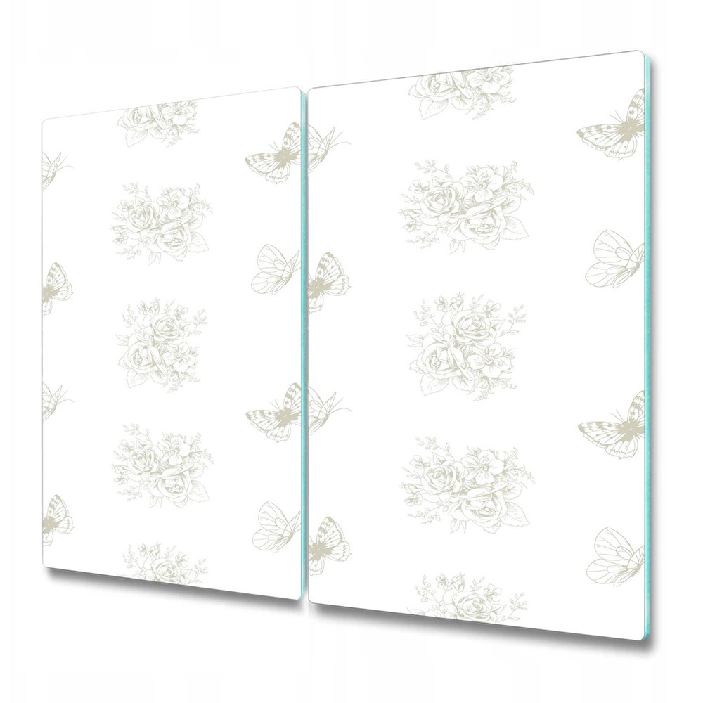 Glass Induction Ceramic Hob Cover floral motives & butterflies white golden