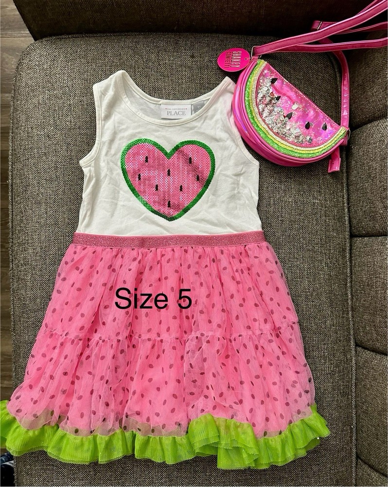 The Children's Place Size 5 Tutu Dress Pink/White/Green Heart Tulle Ruffle