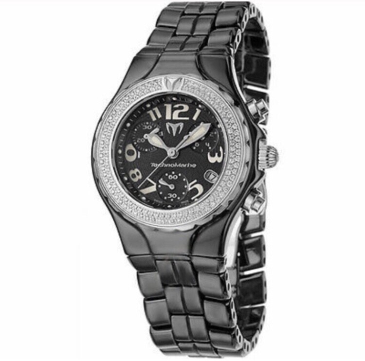 TechnoMarine TechnoDiamond Black  Ceramic Chronograph Swiss Made Women's Watch
