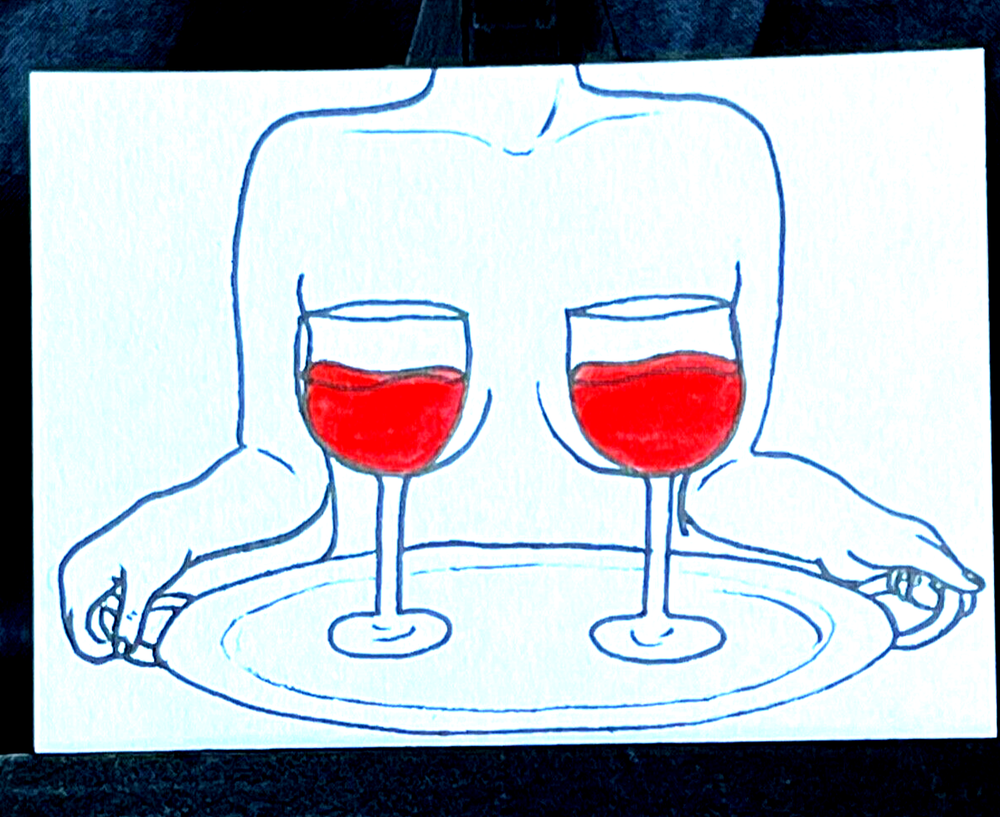 Original ACEO Privet Wine Party Ink Art Medium Marker on Paper Signed by Artist