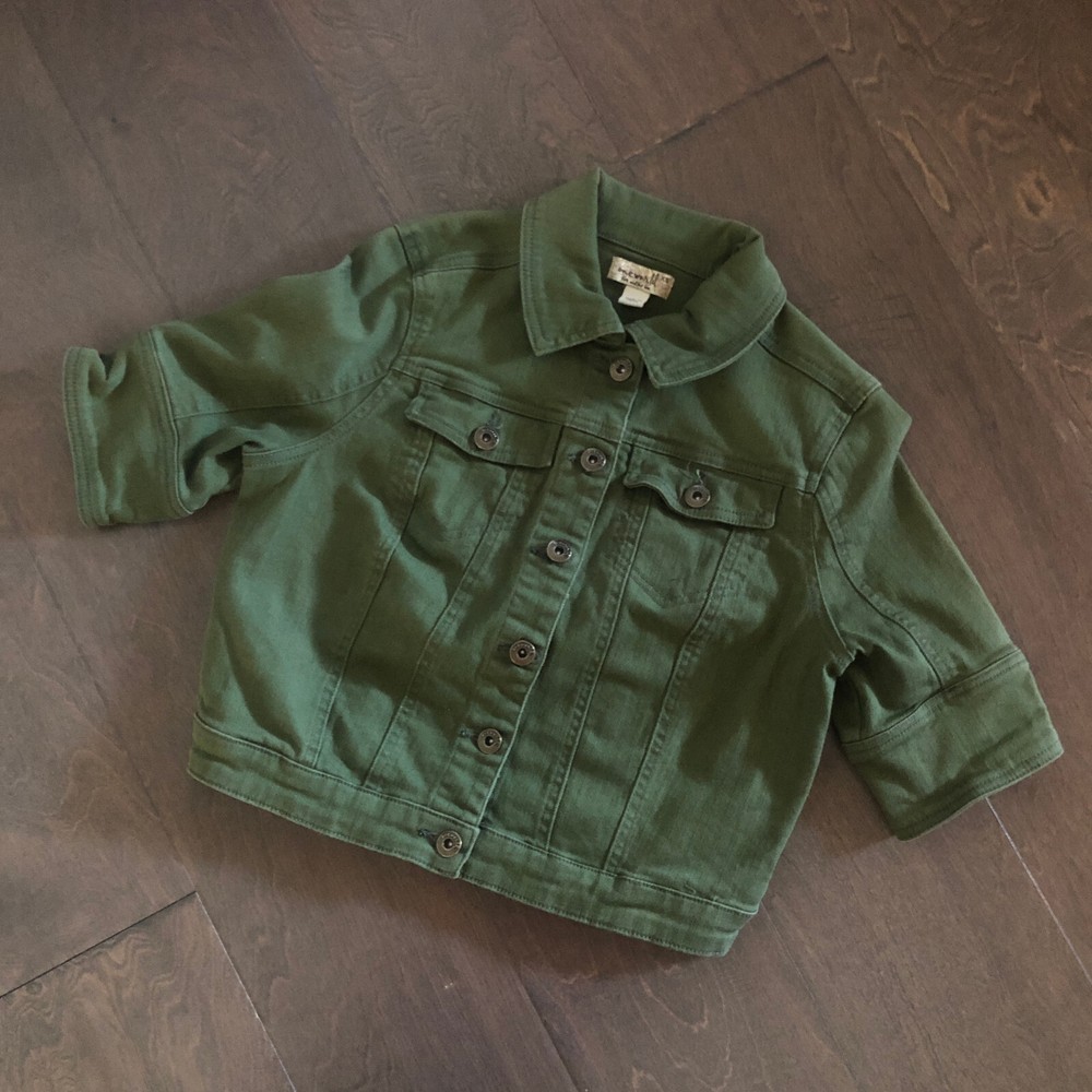 One World green crop short sleeve denim jacket