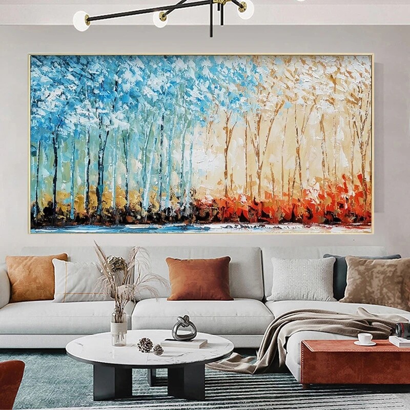 Hand Painting Hand-Painted Oil Painting Colorful Tree Wall Art Park Landscape