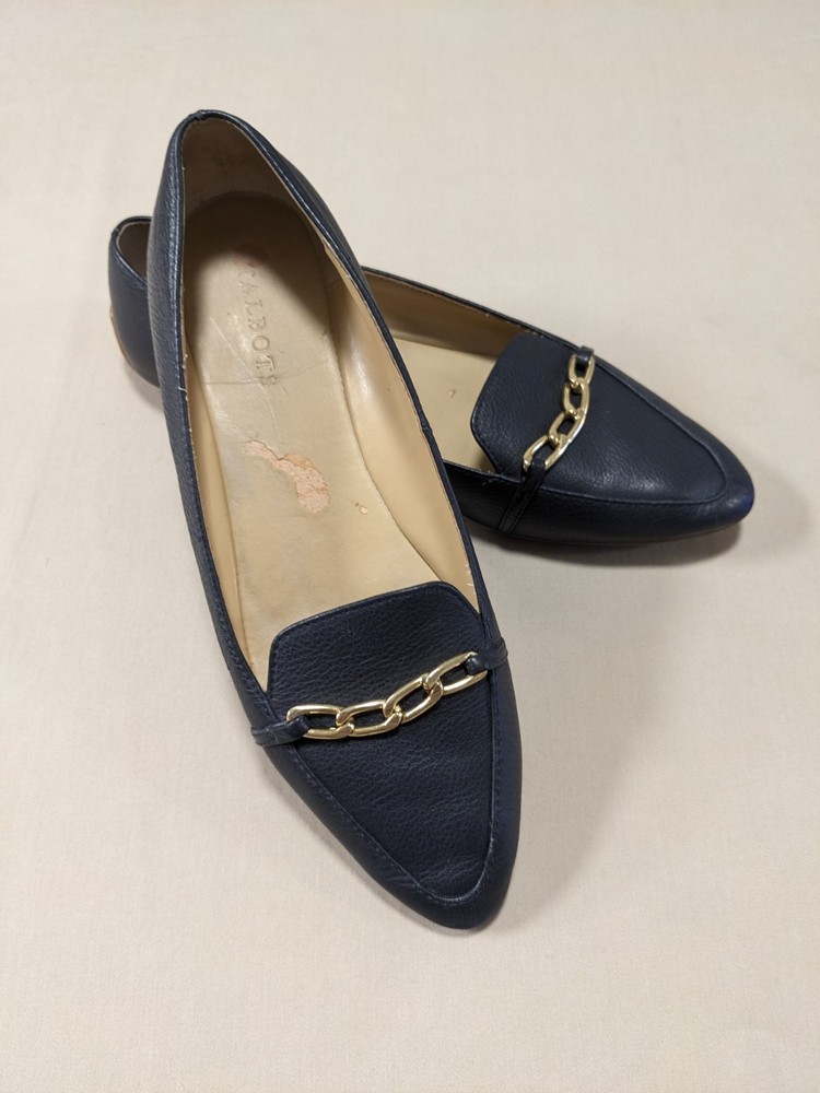 Talbot's Francesca Blue Leather Driving Moccasins with Chainlink Detail 9M