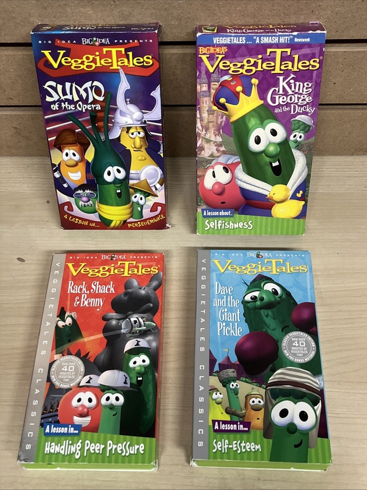 VeggieTales VHS Lot of 4 Vintage Big Idea Tapes 90s Christian Kids Retro
