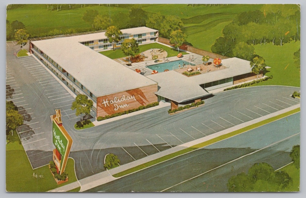 Roadside~Grand Island Nebraska~Holiday Inn Birdseye View~Vintage Postcard