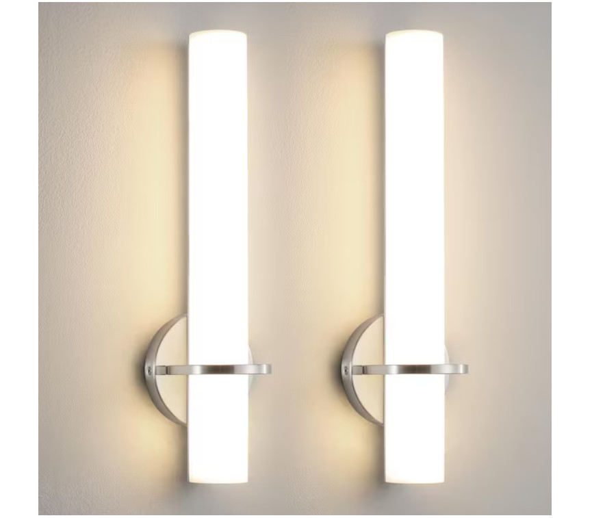 KAISITE Modern 2-Light Brushed Nickel Dimmable LED Wall Sconce With Acrylic Sha