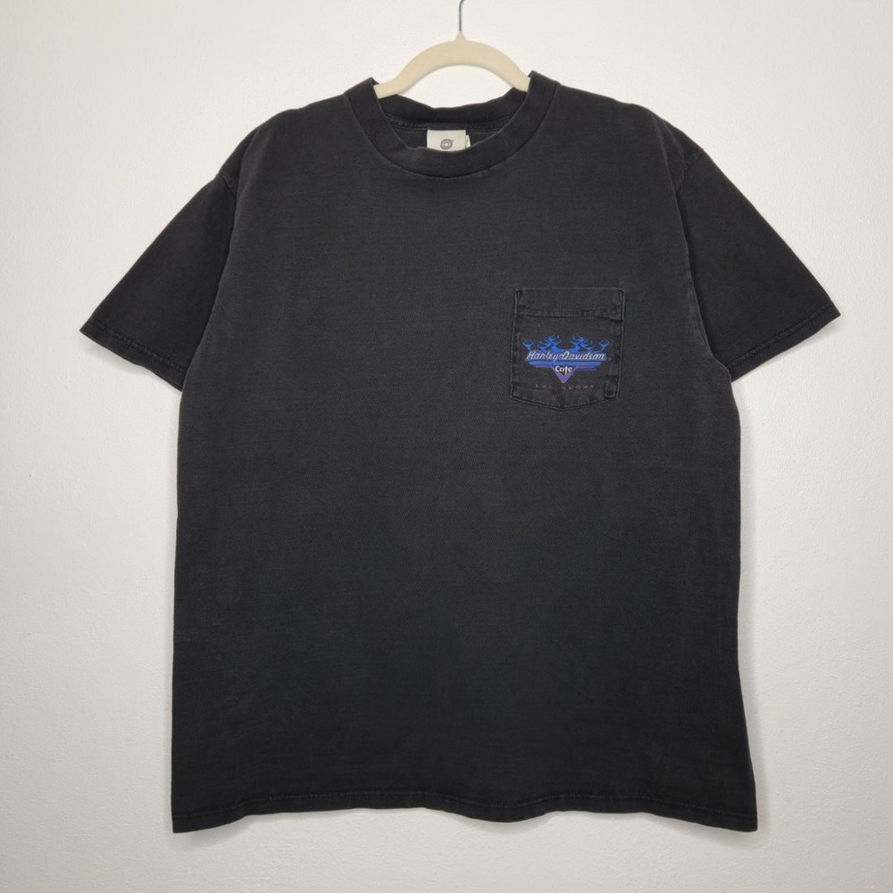 Vintage Harley Davidson Cafe Black Shirt Double Sided Pocket XL Biker HD Skate