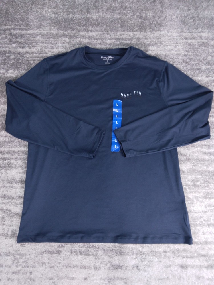 Hang Ten Shirt Men's Large Blue Stretch Long Sleeve Tee  UPF 50+ Quick Dry NWT