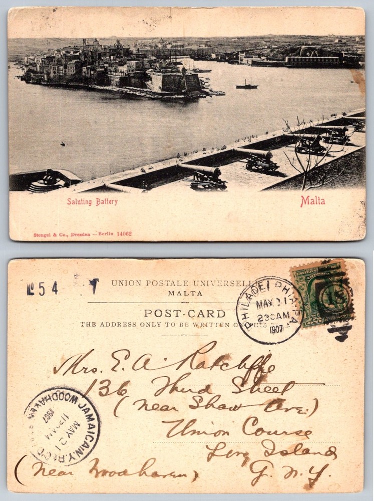1907 Malta Saluting Battery Grand Harbour Stengel & Co. Postcard Posted