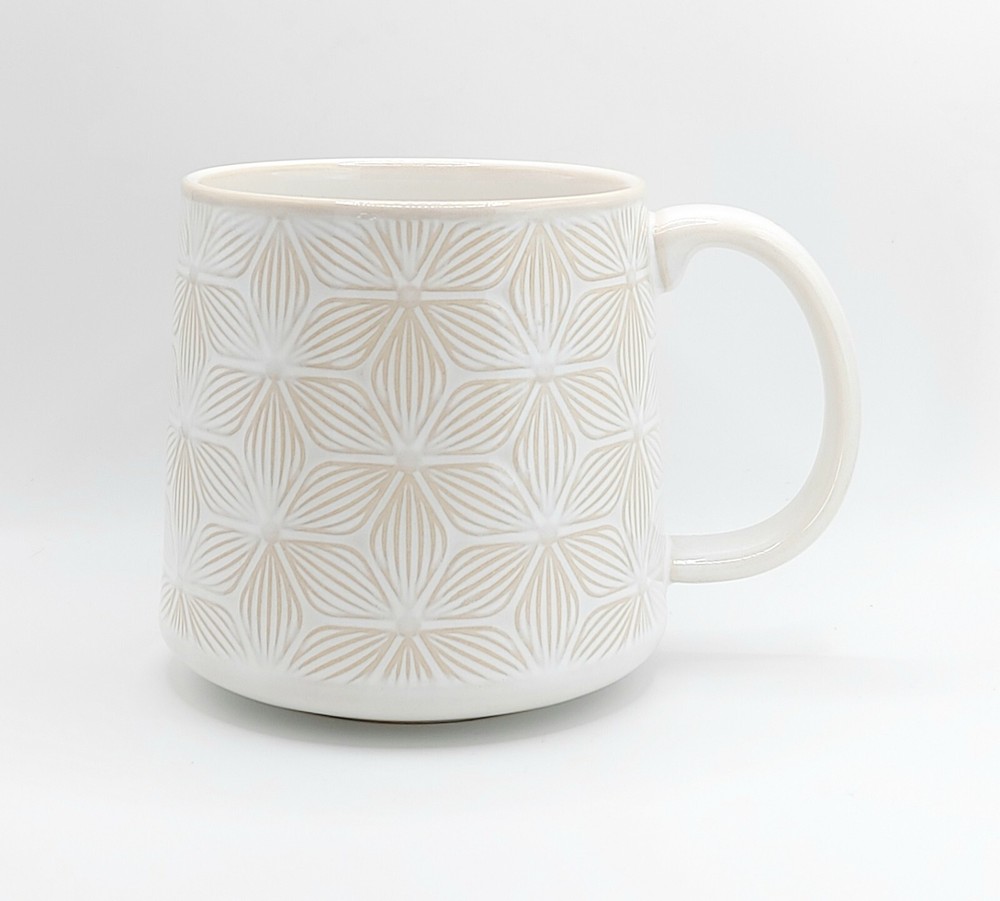 Floral Mosaic Coffee Tea Mug Cup 20 Oz Ceramic Beige by Signature Housewares
