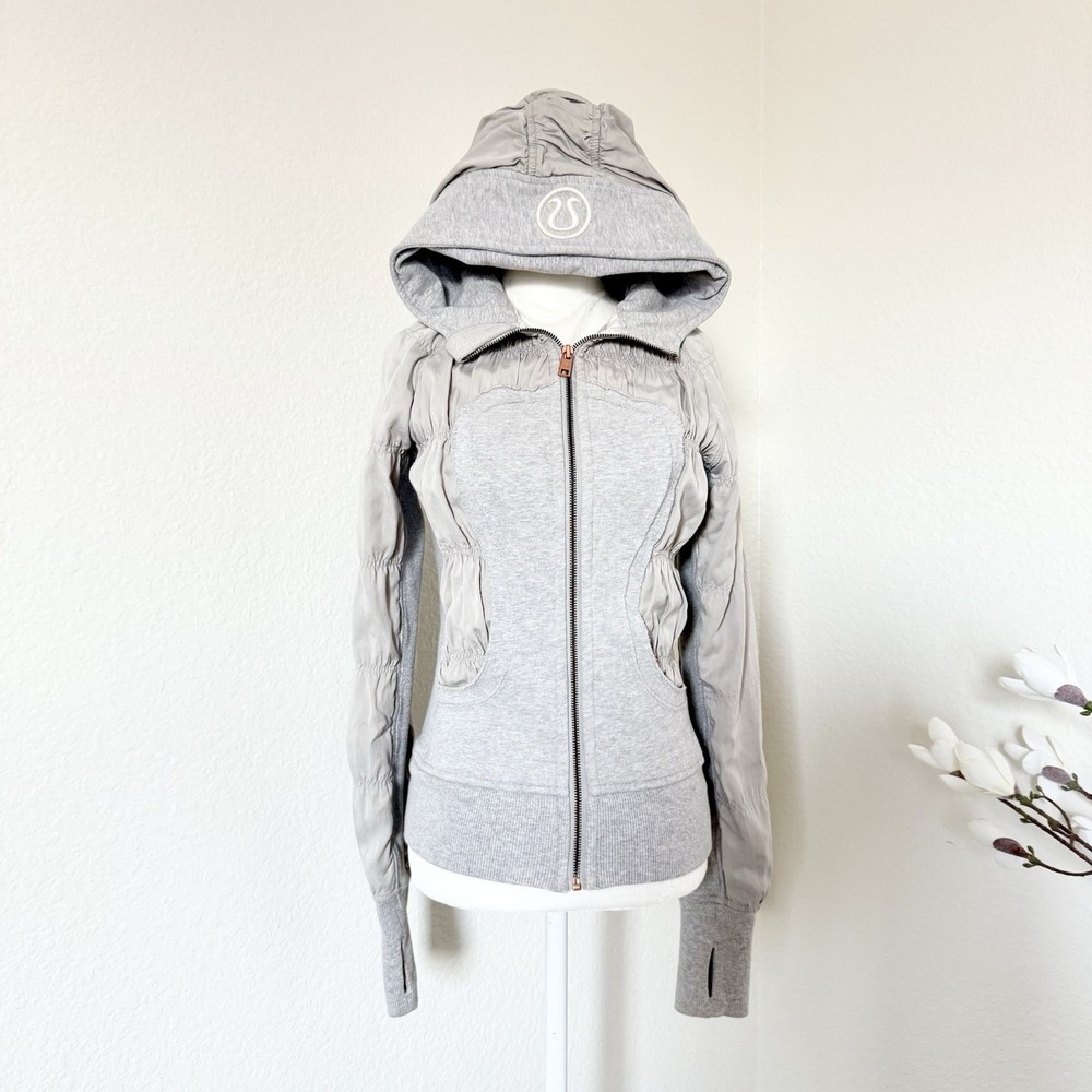 Lululemon Special Edition Ruched Women's Gray Full Zip Scuba Hoodie Knit Size S