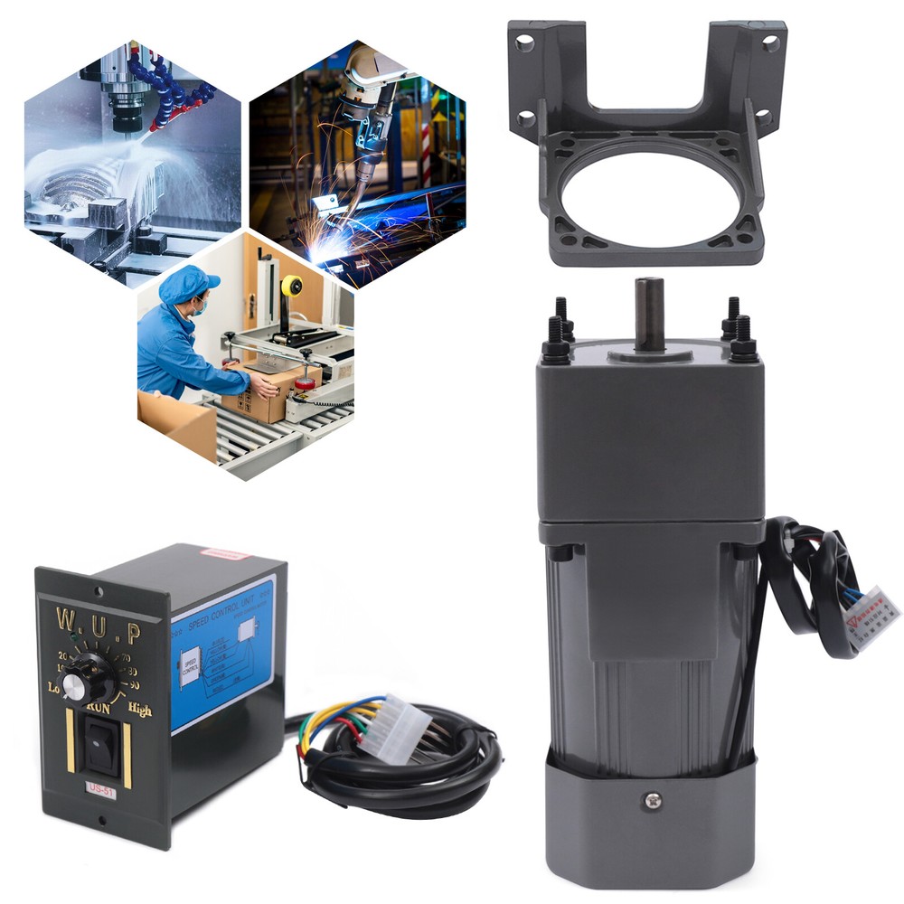 110V 90W Adjustable Speed Rectangular Small Gear Motor with Controller and Bracket