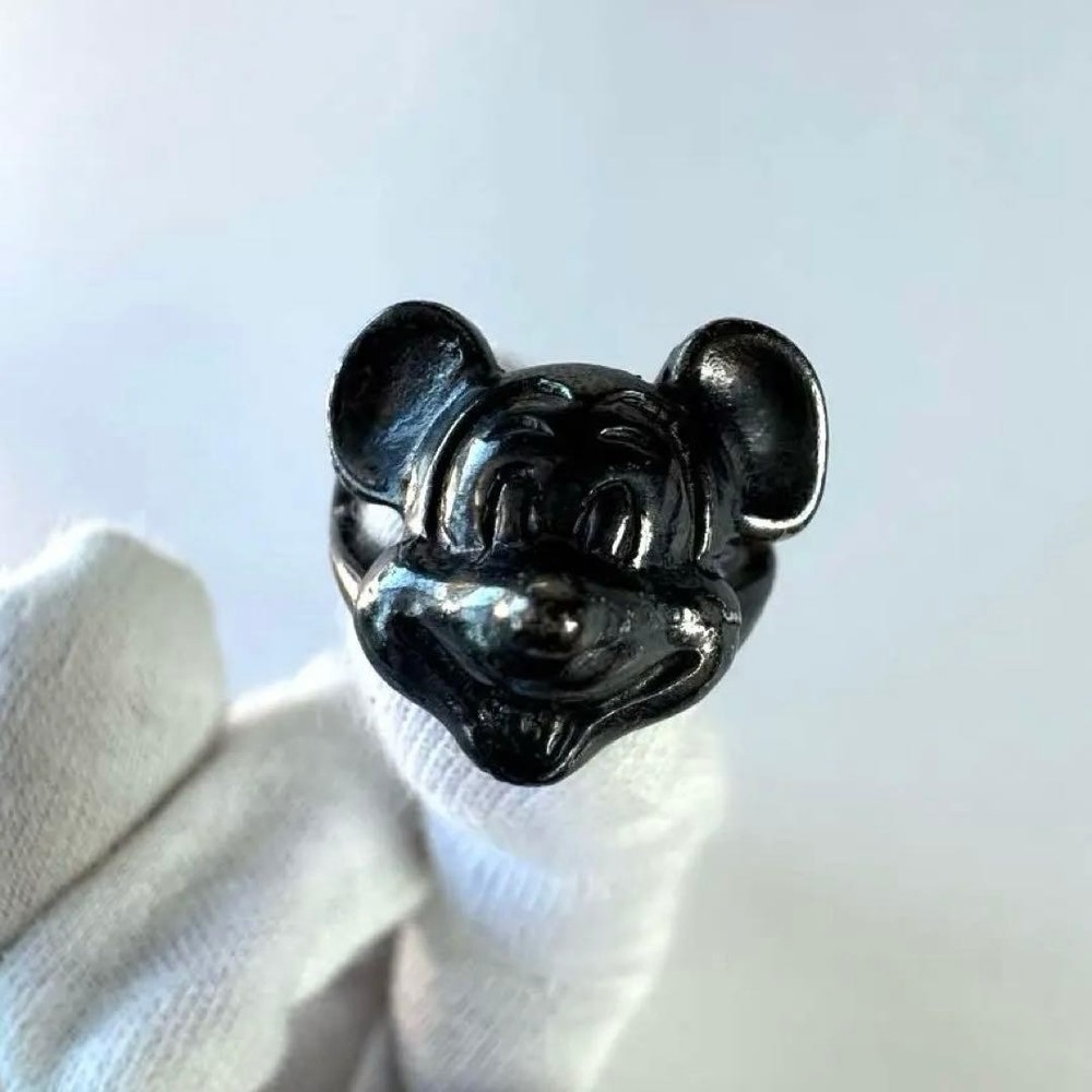 Disney Mickey Mouse Vintage Ring Ring 925 Silver Engraved #25bf00