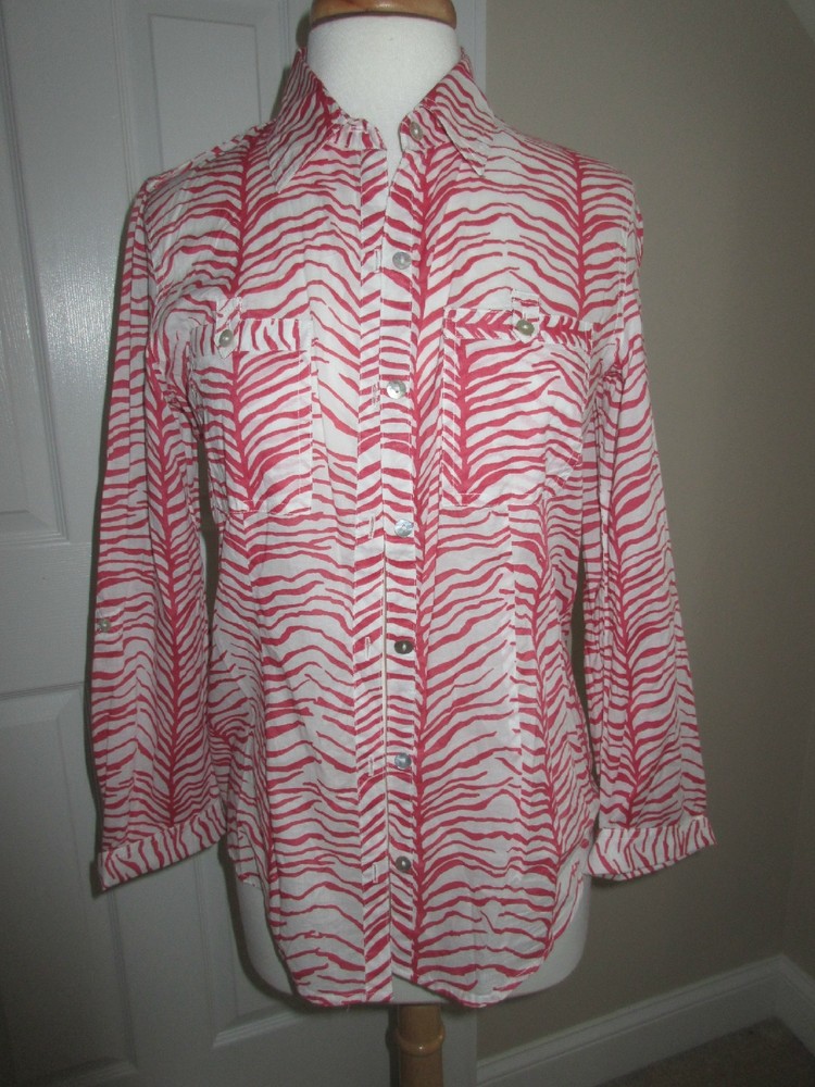 LS SHIRT - Chico's - Fitted - Button Up - Red/White - Sz 0 (4-6)