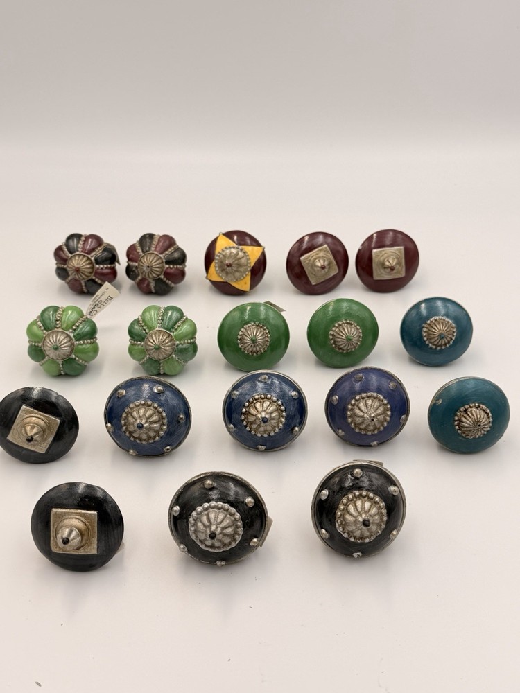 Vintage Bella Casa Ceramic Cabinet Knobs Lot - 18pc Mixed Stone & Drawer Pulls