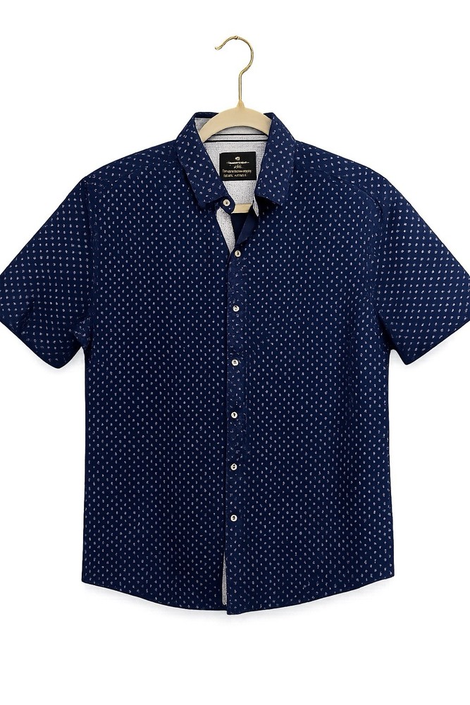 Craft + Flow Men's Blue Geometric Print Short Sleeve Button-Up Shirt M