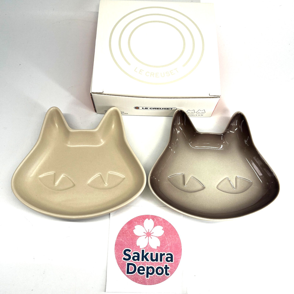 Le Creuset Mini Cat Plate Set of 2 Nutmeg Brioche Stoneware Dish Bowl Japan New
