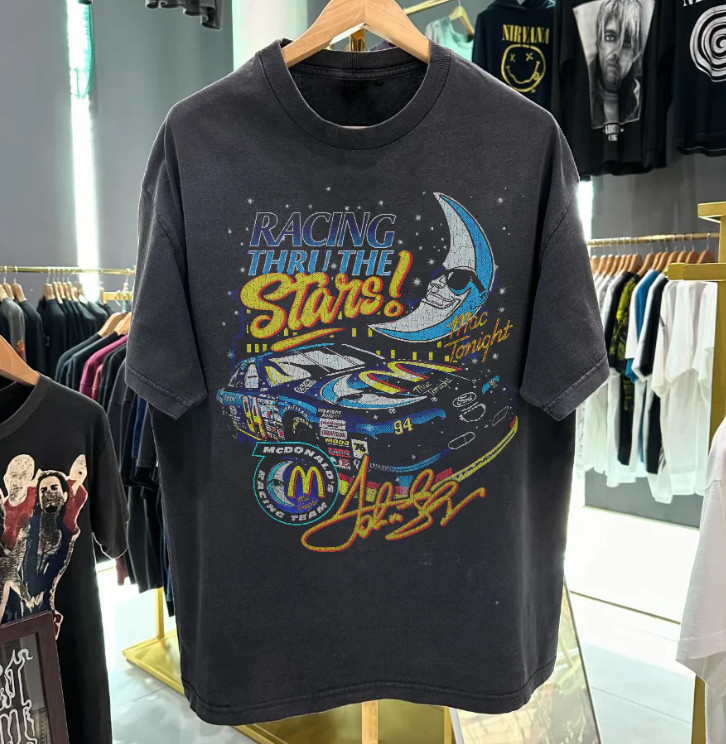 NEW!!Mcdonald's Racing Thru The Stars - 80's-90's Rare Black Vintage T-Shirt