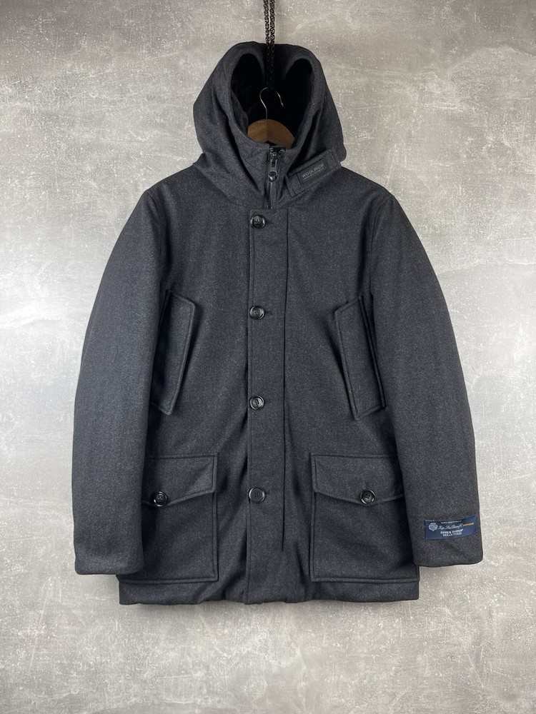 Woolrich Loro Piana Storm System Down Tweed Hooded Jacket Gray Size S Made in IT