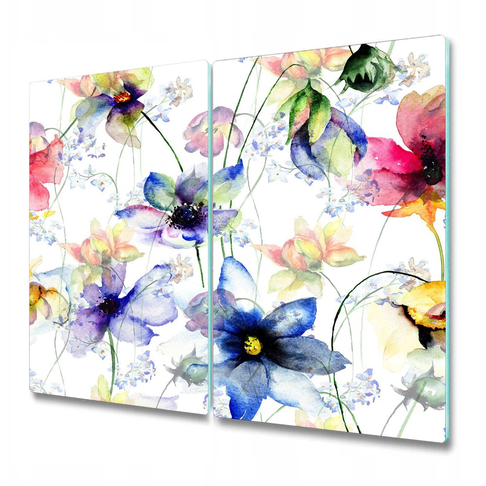 Glass Chopping Board Utensil Summer flowers Colourful blue and green 2x30x52