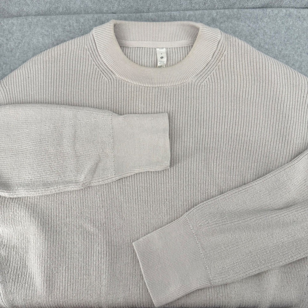Lululemon Merino Wool Blend Ribbed Crewneck Sweater Beige LW3GKAS Women 8