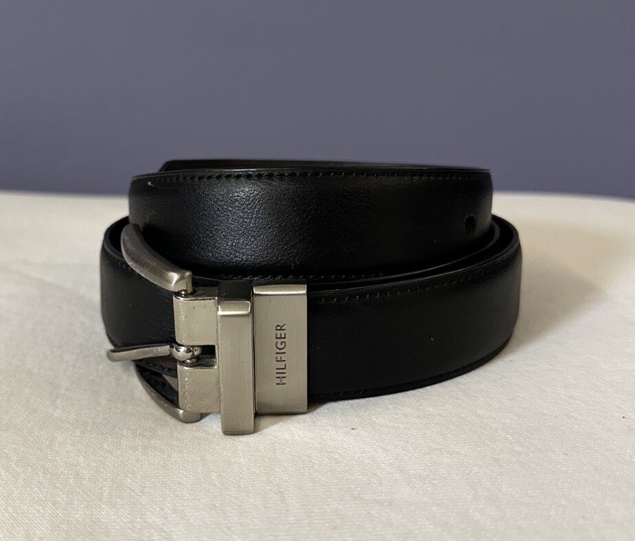 Tommy Hilfiger Mens Reversible Black Brown Leather Belt Size 34 1 Inch Wide