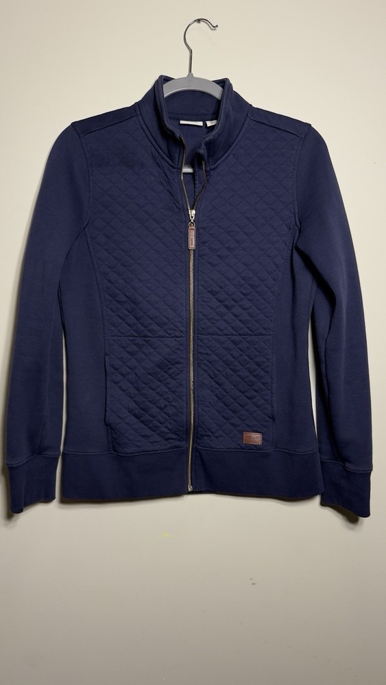LL Bean Quilted Sweatshirt Full Zip Navy Blue Women’s S Cardigan Logo Comfort