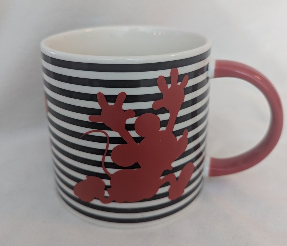 Disney Mickey Mouse Red Silhouette Striped X-Large Porcelain Coffee Mug Cup