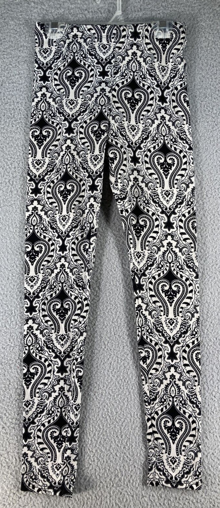 Forever 21 Women's Leggings Black & Off White Damask Print Stretch Elastic Waist