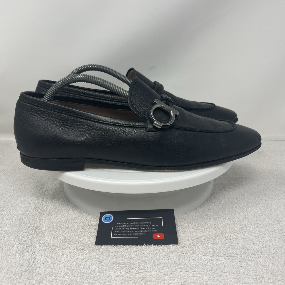 Salvatore Ferragamo Gancini Bit Pebbled Leather Loafers Black Shoes Men’s 9.5 E