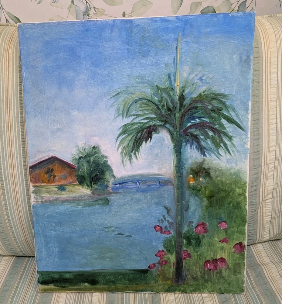 Contemporary Original 16 X 20 Abstract Tropical Palm Tree Painting On Canvas-image